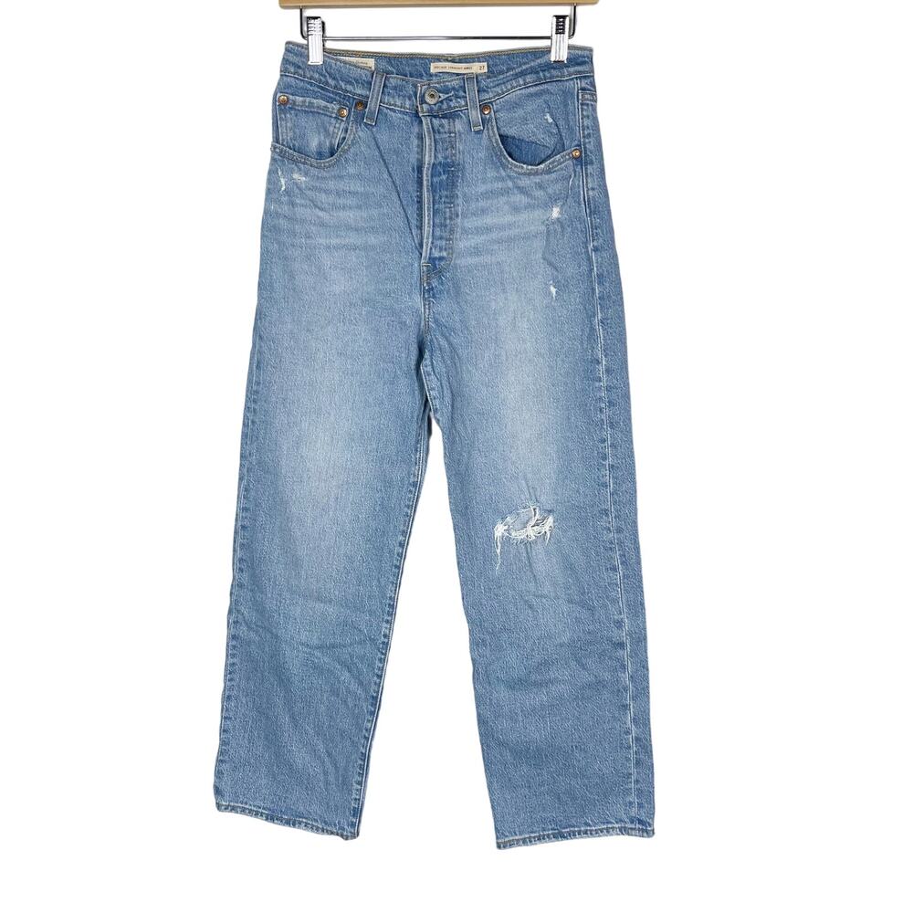 Levis Womens 27 Blue Ribcage Straight Ankle Jeans Button Fly Cotton High Rise